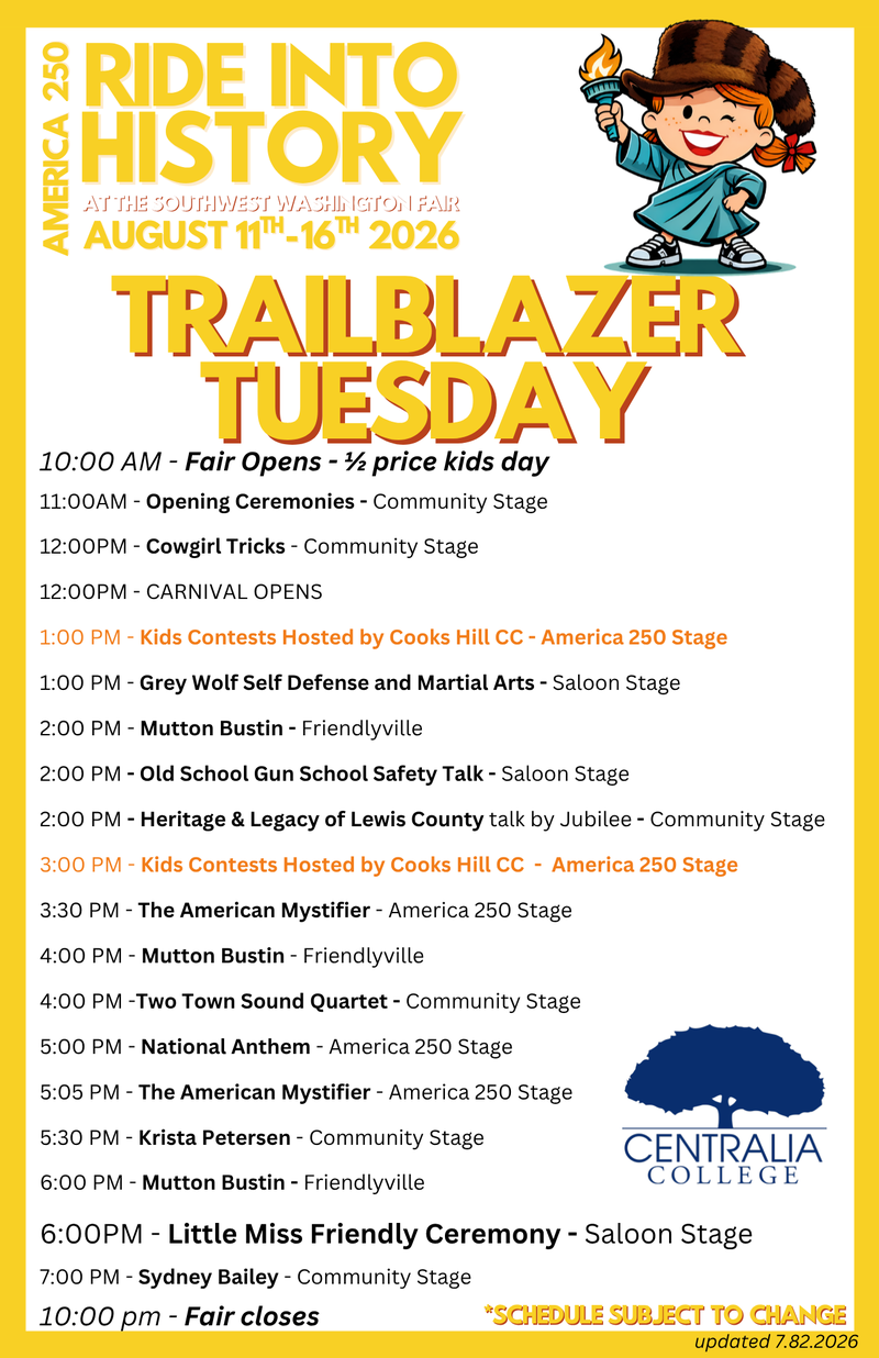 2026 Fair Schedule TUESDAY