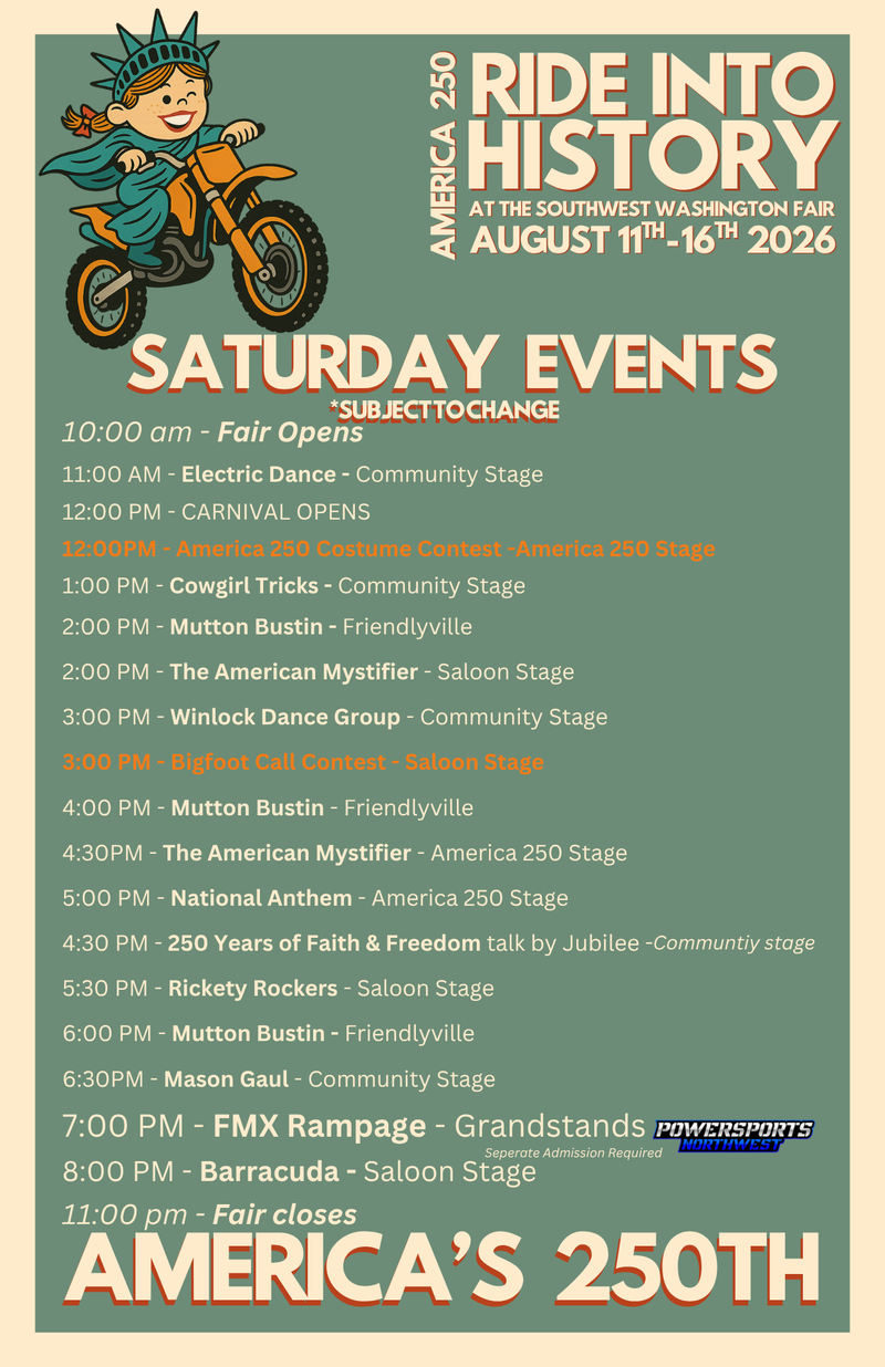 2026 Fair Schedule SATURDAY