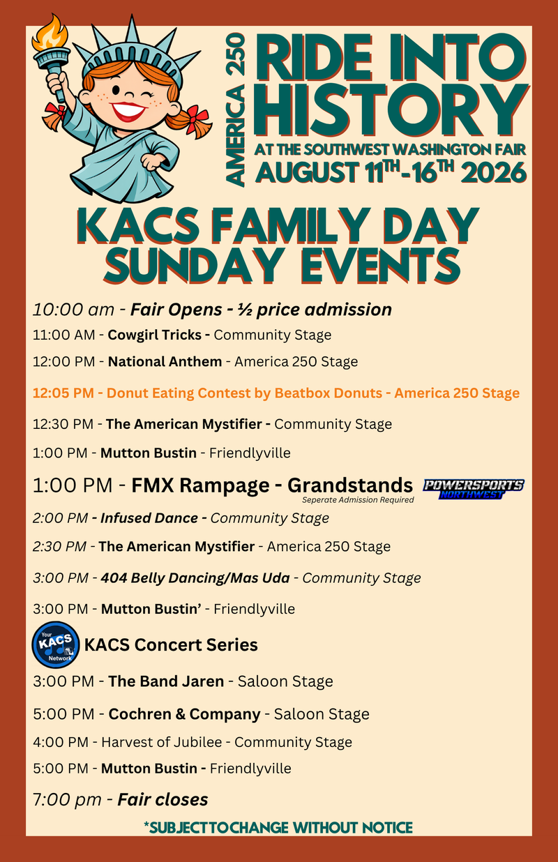 2026 Fair Schedule SUNDAY