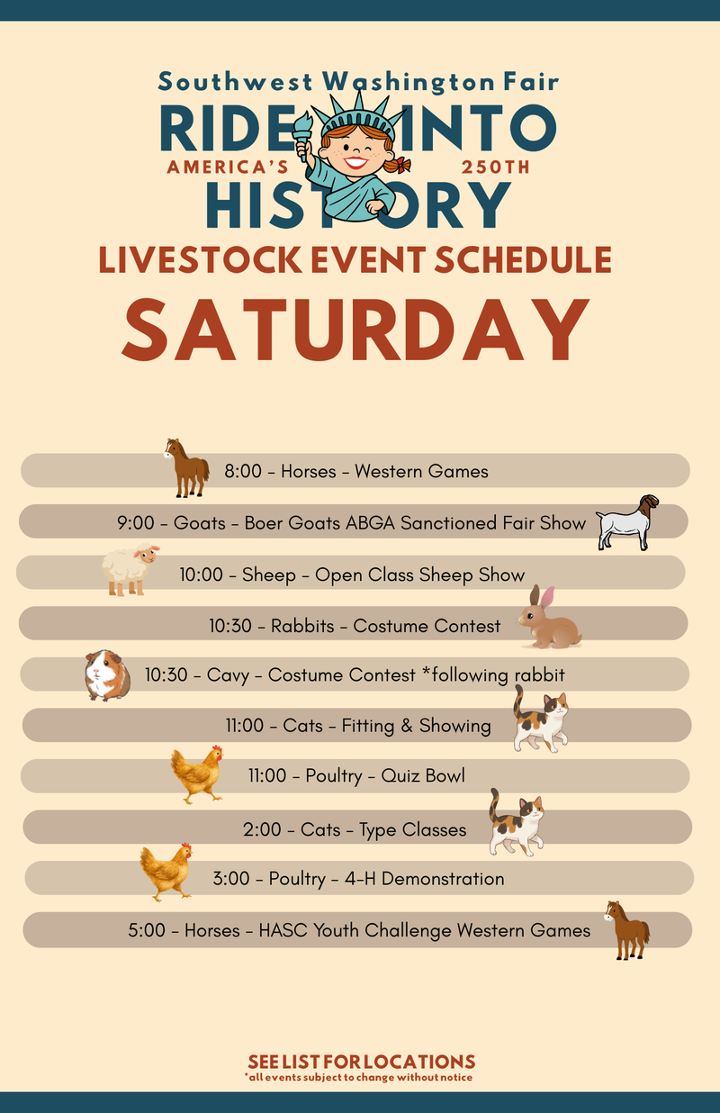 2026 SATURDAY LIVESTOCK SCHEDULE