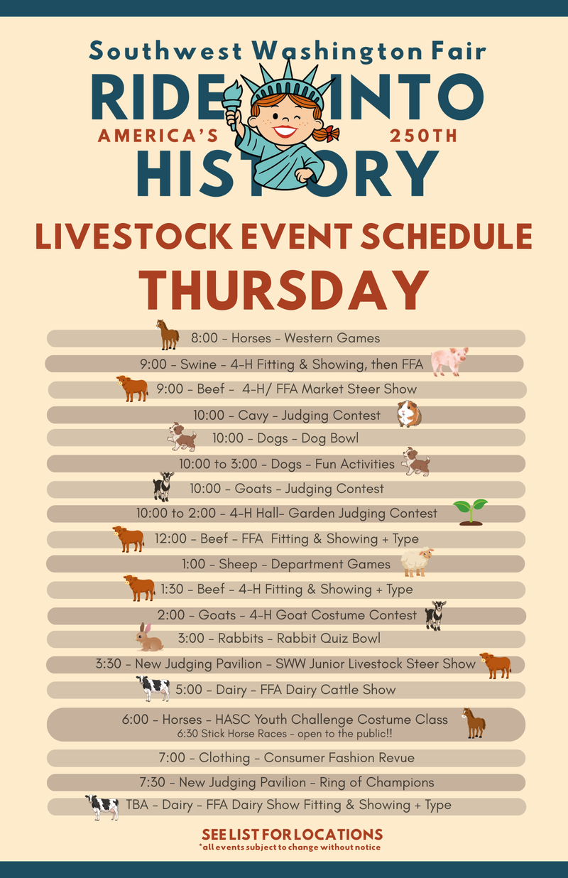 2026 THURSDAY LIVESTOCK SCHEDULE