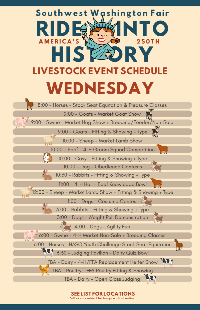 2026 WEDNESDAY LIVESTOCK SCHEDULE