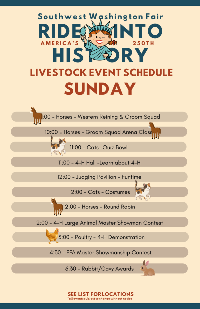 2026 SUNDAY LIVESTOCK SCHEDULE