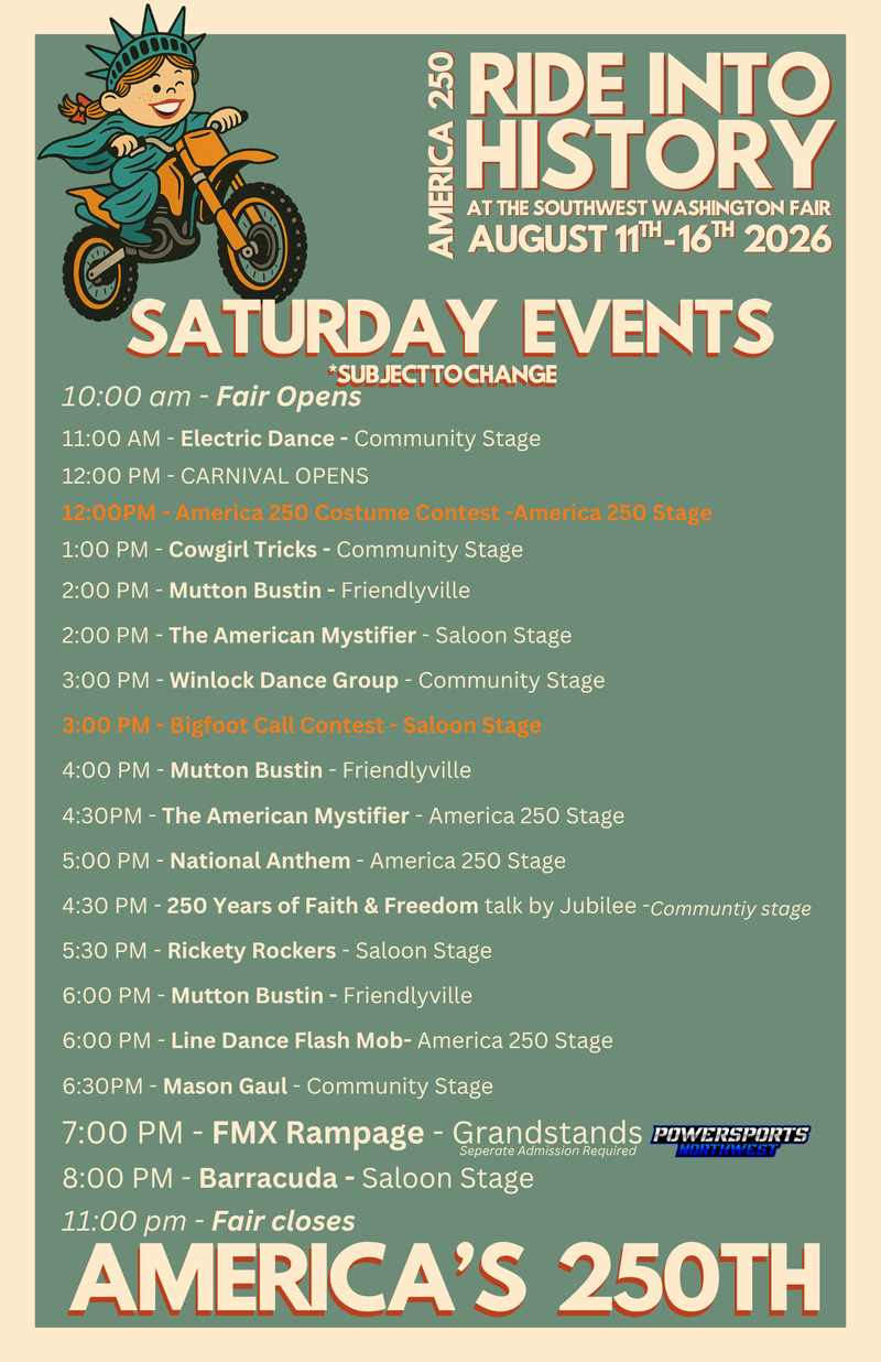 2026 SATURDAY ENTERTAINMENT SCEDHULE
